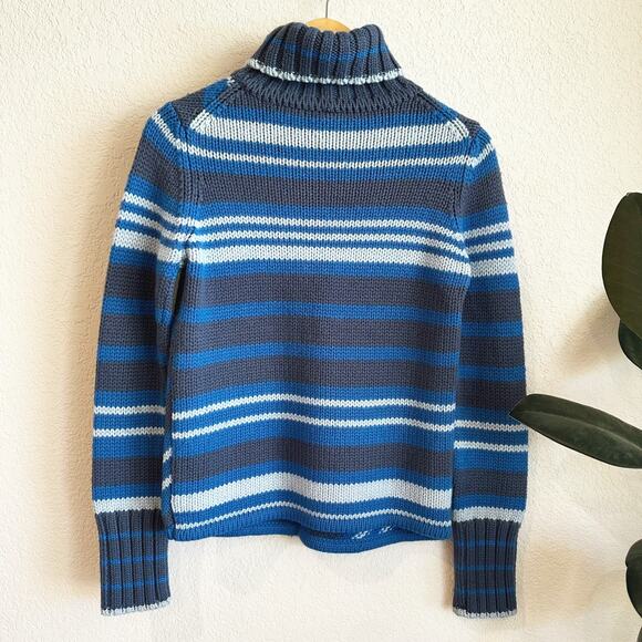 VTG Y2K Gap Wool Blend Stripped Turtleneck Sweater Medium Preppy Chunky 2000s - Picture 4 of 8
